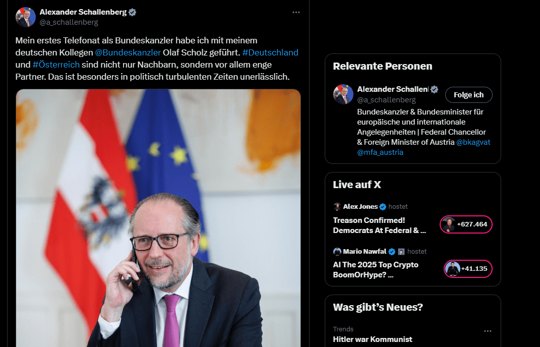 Posting auf X: Shitstorm für Schallenberg